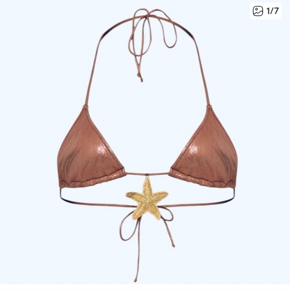 PrettyLittleThing Brown Bikini Top with Gold Starfish Detail